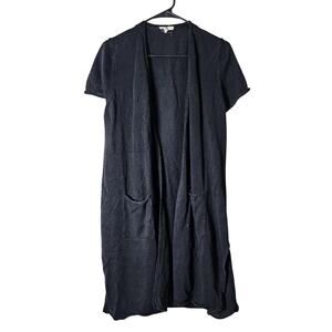 Eileen Fisher Cardigan Sweater Size Large Black Organic Linen Knit Short Sleeve